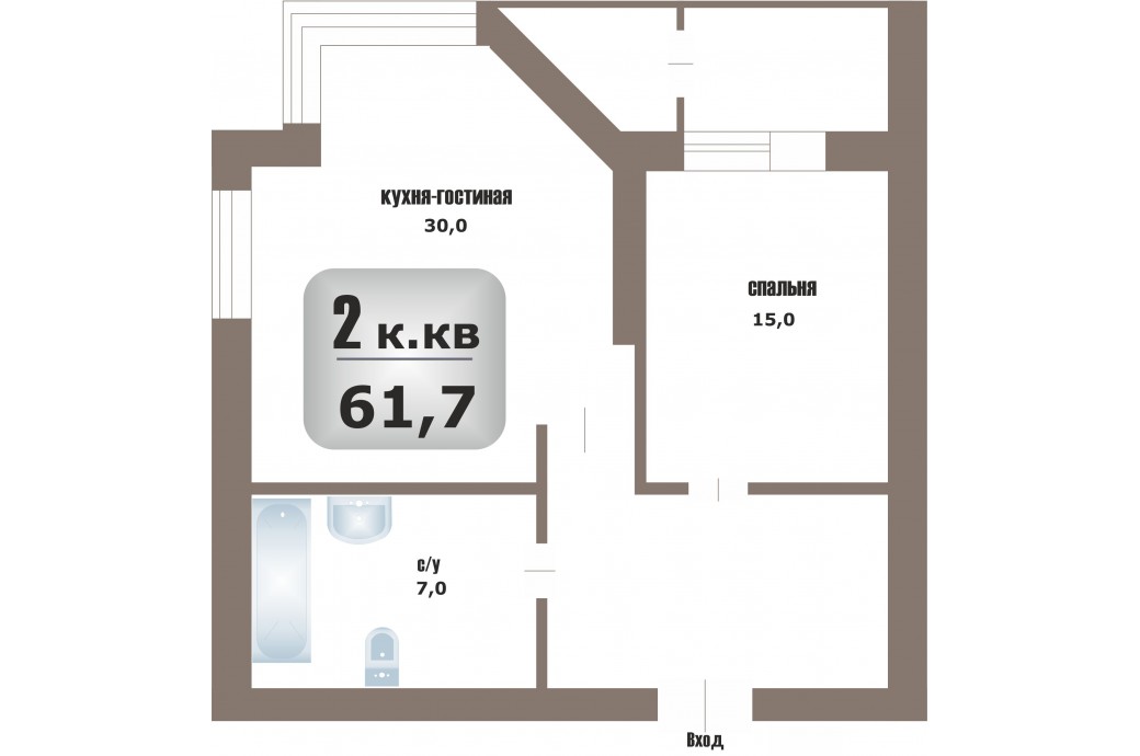 2 комнатная квартира, ул. Февральской революции, 15 (ЖК "Февральской революции 15")